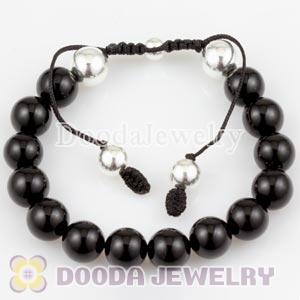Silver Ball Beads and Black Agates handmade Macrame Bracelet