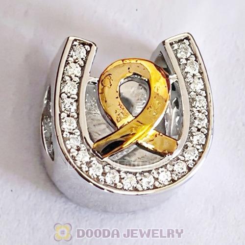 Gold Ribbon Horseshoe Shape Charm 925 Sterling Silver 