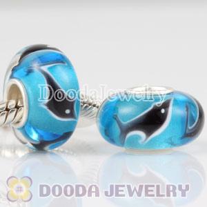 Shark glass beads in 925 silver core European compatible