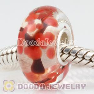 Red tree glass beads in 925 silver core European compatible