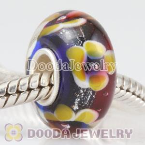 Flower glass beads in 925 silver core European compatible