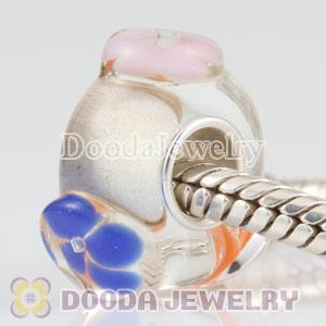 Flower glass beads in 925 silver core European compatible