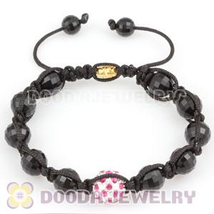 Wholesale handmade Bracelets with pink crystal and Faceted Black ABS plastic Beads