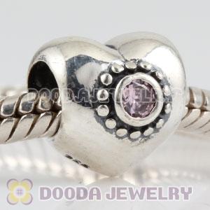 925 Sterling Silver Puffy Heart charm beads with pink Stone