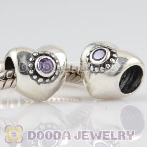 925 Sterling Silver Puffy Heart charm beads with lavender Stone