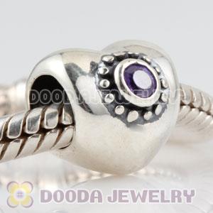 925 Sterling Silver Puffy Heart charm beads with lavender Stone
