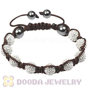 Fashion brown cord TresorBeads Inspired Bracelets with white Czech Crystal and Hematite