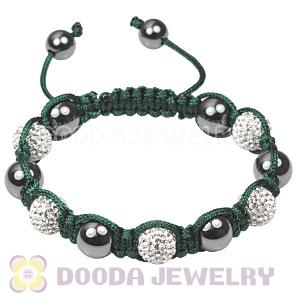 Green cord TresorBeads Inspired Bracelets with white Czech Crystal and Hematite