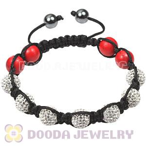 Fashion TresorBeads bracelets with 4 red coral beads and pave crystal 