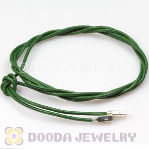 Green Leather Bracelets with 925 Silver Ends with 925 Stamped