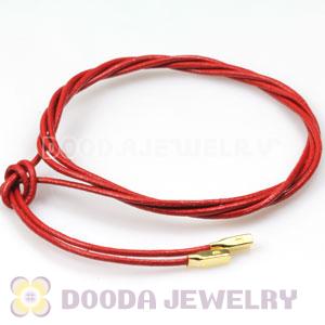 Bright red Leather Bracelets with Gold Plated Silver Ends with 925 Stamped