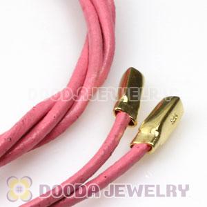 Sweetie pink Leather Bracelets with 925 Silver Ends with 925 Stamped