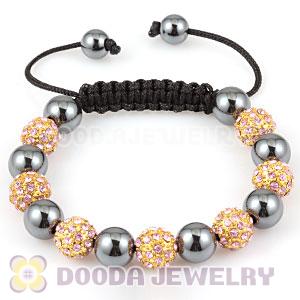 handmade Style TresorBeads Bracelets with golden pink Crystal Ball and Hematite