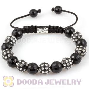 handmade style Bracelets with Faceted Black ABS and grey crystal plastic Beads