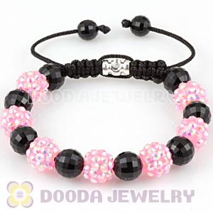 Fashion handmade style Bracelets with Faceted Black ABS and pink crystal plastic Beads