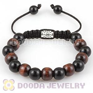 handmade Style Bracelet with wood beads and Black ABS plastic bead