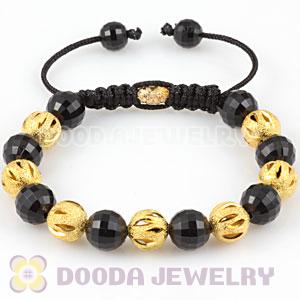 handmade Inspired Bracelet with hollow gold plated copper and Black Faceted ABS plastic beads