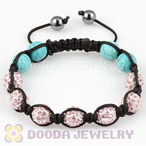 Fashion TresorBeads bracelets with 4 turquoise beads and Pink crystal disco ball beads
