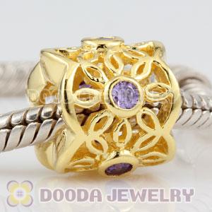 Authentic Sterling Silver Golden Radiance charm Beads with Royal purple CZ stones