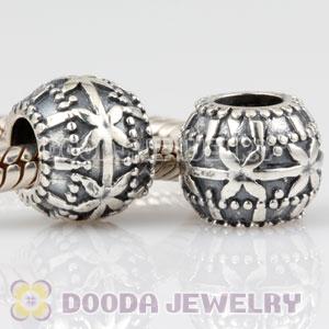 Antique 925 Sterling Silver Ribbon flower bed charm Beads