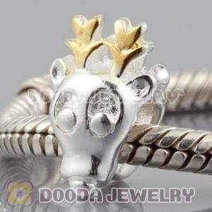 Authentic Sterling Silver Reindeer with gold antler charm Beads