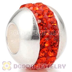 Authentic 925 Sterling Silver Beads with Hot Red Austrian crystal Inlaid