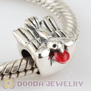 925 Sterling Silver Dove Charm Bead with Enamel Red Beak