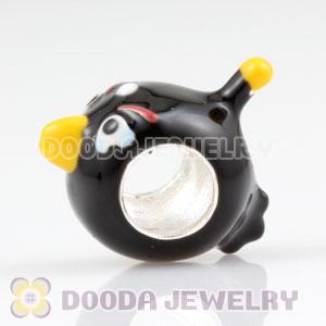 925 Sterling Silver Enamel Black anger bird Charm Bead
