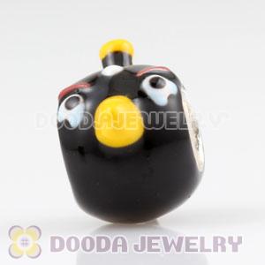 925 Sterling Silver Enamel Black anger bird Charm Bead