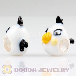 925 Sterling Silver Enamel White anger bird Charm Bead