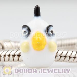 925 Sterling Silver Enamel White anger bird Charm Bead