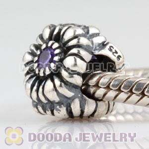 Sterling Silver February Birthday Charm Beads with Pink CZ Stone