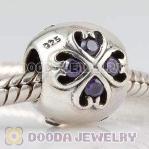 925 Sterling Silver February Birthstone Charm Beads with CZ Stone