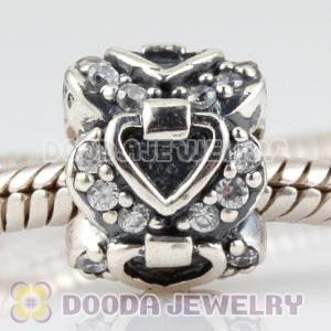 Sterling Silver Elegant Embrace heart charm beads with CZ stones