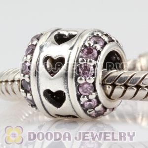 925 Sterling Silver Tunnel of Love charm beads with pink CZ stones