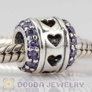 925 Sterling Silver Tunnel of Love charm beads with violet CZ stones