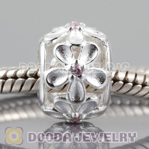 925 sterling silver Daisy charm Beads with pink Stone