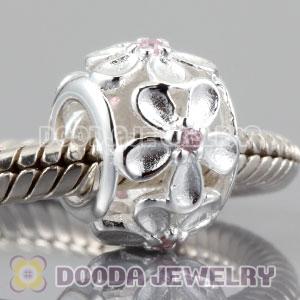 925 sterling silver Daisy charm Beads with pink Stone