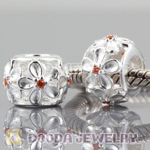 925 sterling silver Daisy charm Beads with orange Stone