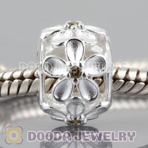 925 sterling silver Daisy charm Beads with olive green Stone
