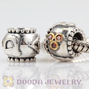 Antique Sterling Silver DAD charm beads with orange CZ stones