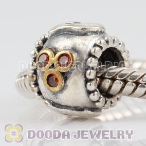 Antique Sterling Silver DAD charm beads with orange CZ stones