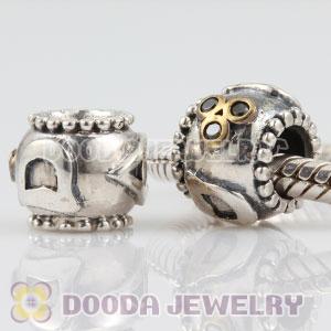 Antique Sterling Silver DAD charm beads with olive green CZ stones