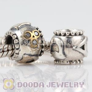 Antique Sterling Silver DAD charm beads with olive green CZ stones