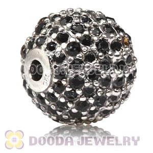 12mm Sterling Silver Disco Ball Bead Pave Black Austrian Crystal handmade Style