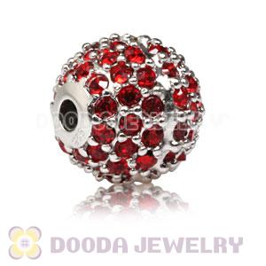 10mm Sterling Silver Disco Ball Bead Pave Red Austrian Crystal handmade Style