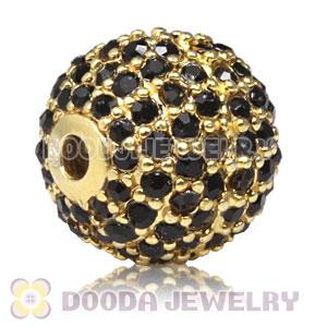 12mm Gold plated Sterling Silver Disco Ball Bead Pave Black Austrian Crystal handmade Style