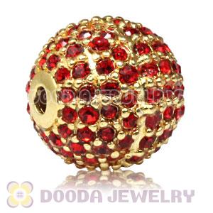 12mm Gold plated Sterling Silver Disco Ball Bead Pave Red Austrian Crystal handmade Style
