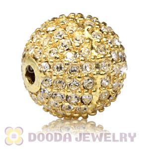 12mm Gold plated Sterling Silver Disco Ball Bead Pave white Austrian Crystal handmade Style
