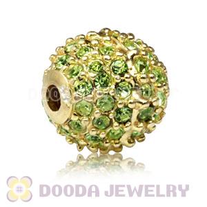 10mm Gold plated Sterling Silver Disco Ball Bead Pave Green Austrian Crystal handmade Style